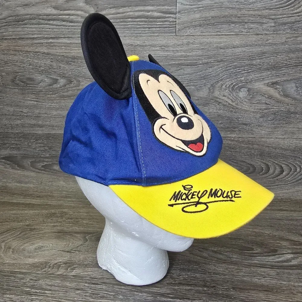 Vtg Youth Mickey Mouse Hat Ears Disney World Land Parks Signed Cap RARE snapback